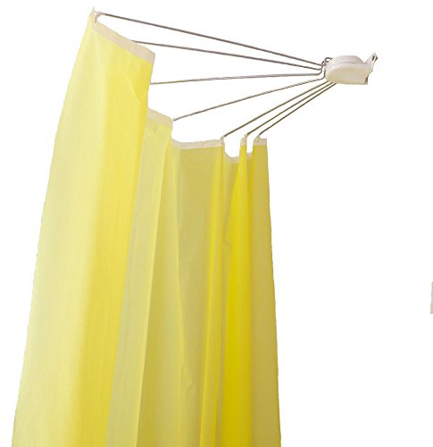 BAOYOUNI Foldable Wall Mounted Shower Curtain Rod Space Saver Stainless Steel Fan-Shaped Bath Curtain Holder Rail 34.65''
