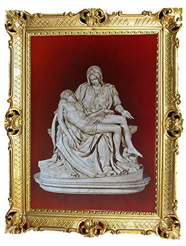PIETA MATER DOLOROSA Antik Barock Rahmen Barockrahmen mit Bild Wandbild 70x90cm Kunstdrucke Gemälde Religiöse Bilder Kunst von Heiligen Heiligenbild Retro Repro für Home Büro Praxis Café 58B