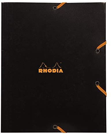 RHODIA 19249C - Chemise à Élastiques - Pochette Cartonnée 3 Rabats Noire -19 x 24 cm - A5 19 x 24 cm - Carte Enduite Résistante - Rangement Bureau et Classement de Documents