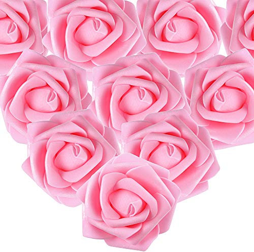 50pcs Flores Rosas Artificiales en Espuma Cabezas de Rosa 7cm Rosas Falsas Decoración Boda Mesa Fiesta San Valentín Hogar Manualidades Oso Color Rosa Oscura