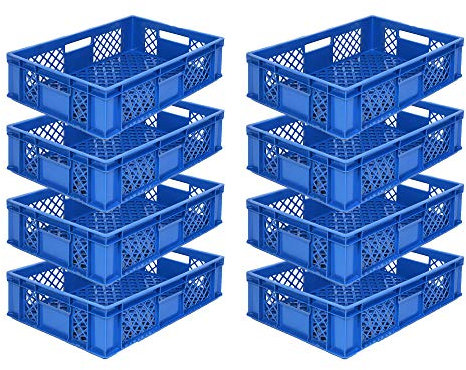 8x Eurobehälter/Stapelkorb/Bäckerkisten, Grundmaß 600x400x150 mm. Eurobox stapelbar aus Kunststoff in TOP-Qualität - Made in Germany (Blau)