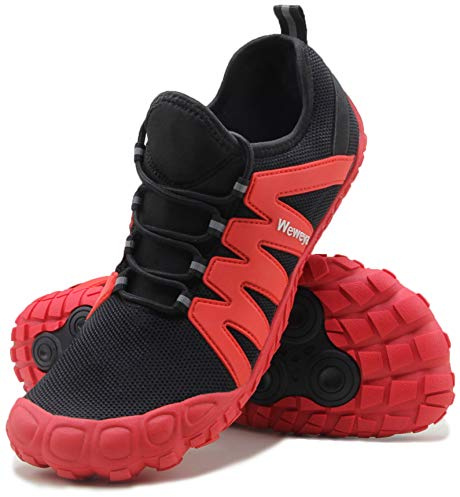 Weweya, Scarpe da Uomo a Piedi Nudi, Minimalista, da Corsa, da Cross, Multicolore (Nero/Rosso), 43 EU