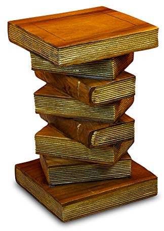 Kinaree Beistelltisch Bücherstapel - Blumenhocker - 51 cm Beistelltisch in Form von Büchern - Hocker aus Akazie Massivholz (Kolonial)
