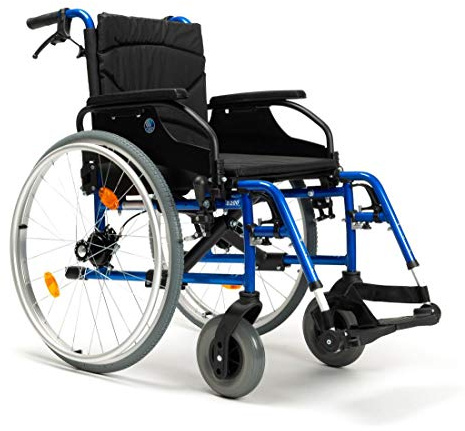 FabaCare Rollstuhl mit Trommelbremse D200-V, Leichtgewicht Faltrollstuhl, vieles Einstellbar, faltbar, Premium Transportrollstuhl, Sitzbreite 42 cm