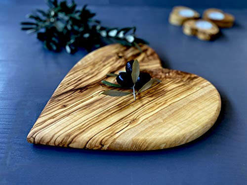 Tableros de madera de olivo con forma de corazón, vajilla, tabla de quesos (24 cm)