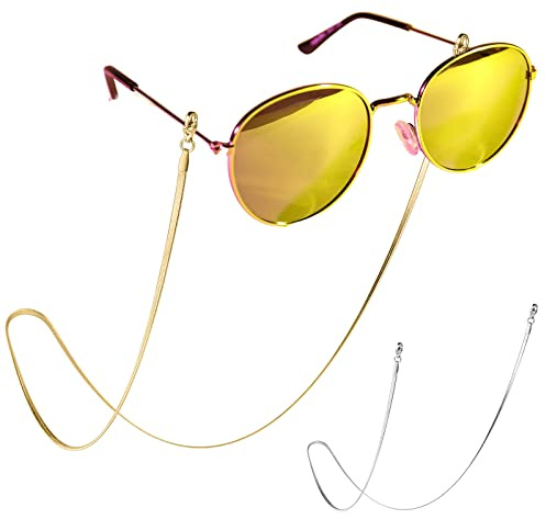VeekyVicky Glasses Chain Sunglasses Chain for Women, Lightweight Eyewear Retainer Strap, Anti-Fade Stainless Steel Glasses Cords, Stylish Accesorios Para Mujer, 2 Pcs (Gold/Silver)