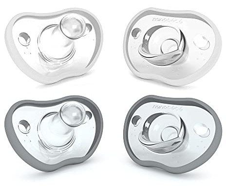 Nanobebe Baby Soothers 3+ Month - Orthodontic, Curves Comfortably with Face Contour, Award Winning for Breastfeeding Babies, 100% Silicone - BPA Free. Perfect Baby Gift 4pk, Grey and White