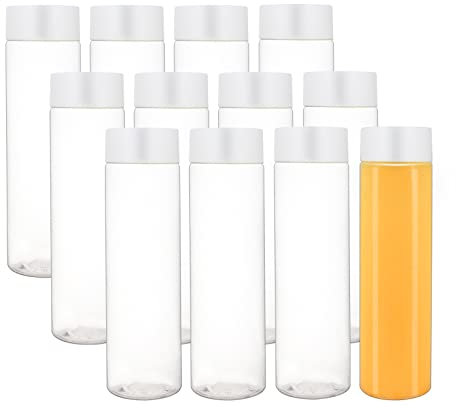 zmybcpack 12 Pack 13.6 OZ (400 ml) Clear PET Plastic Juice Bottles With White Caps- - Plastic Smoothie Bottles-Reusable Bulk Beverage Containers with Lids For Juice, Milk and Other Beverage