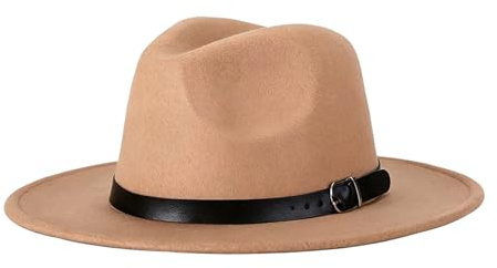 QUUPY Cappello da donna retrò a tesa larga Floppy Panama Fedora, casual, elegante, caldo, jazz (nero)