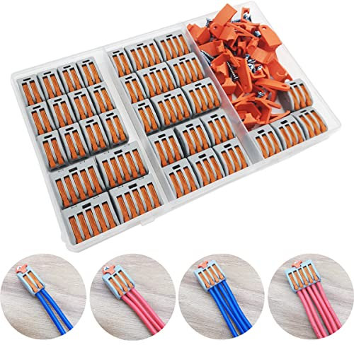 Connecteur Electrique, CESFONJER 35 pcs Borne de Connexion électrique, Conecteur Electrique Compact Rapide (15 pcs*2 ports/10 pcs*3 ports/6 pcs*4 ports/4pcs*5 ports)
