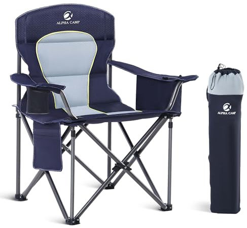 ALPHA CAMP Camping Chairs for Adults Heavy Duty Camping Chair Up to 200 kg Folding Camp Chair with Cup Holder and Cooler Bag for Outdoor Picnic Fishing, Lightweight and Portable, Navy Blue