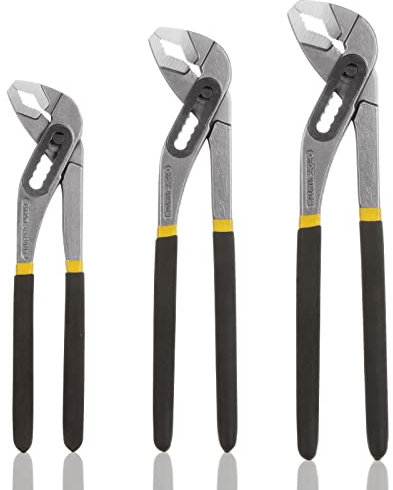 AKOLAFE Juego de alicates para bomba de agua, 3 alicates para juntas de ranura, 200 mm, 10 pulgadas250 mm, 12 pulgadas300 mm, alicates ajustables para lengüeta y ranura con mandíbula abierta súper