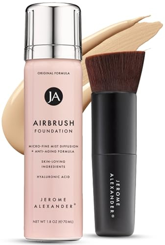 Jerome Alexander MagicMinerals AirBrush Foundation – 2 Piece Set with Airbrush Foundation and Kabuki Brush - Spray Makeup with Anti-aging Ingredients for Smooth Radiant Skin - Light Medium
