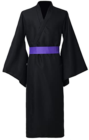 BPURB Bata tipo kimono tradicional japonés Yukata para hombre, bata para el hogar, pijama, Negro, L