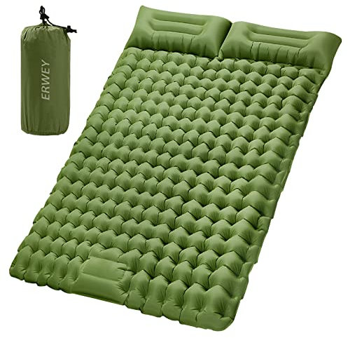 ERWEY Isomatte Selbstaufblasend 2 Personen 200x135 cm Ultraleicht Camping Isomatte Aufblasbar Luftmatratze Schlafmatte mit Fußpumpe Faltbar Schlafmatten mit Kissen