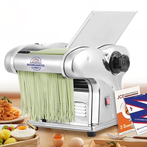 Moongiantgo Nudelmaschine Elektrische, Edelstahl Nudelmaker, Pastamaschine mit 3 Klingen von 1,5 mm, 4mm und 9 mm, 9-Stufige Dickeinstellung 0,3-3 mm für Nudeln,Fettuccine,Tagliolini,Ravioli,Dumpling