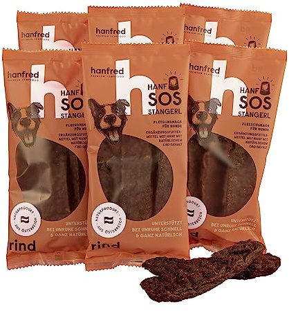 Beruhigungsmittel für Hunde – Hanfred SOS Stangerl mit Rindfleisch, Anti-Stress Snacks bei Angst & Nervosität – natürliche Hilfe bei Silvester, Autofahren – sofortwirkung & für Allergiker (6x65g)