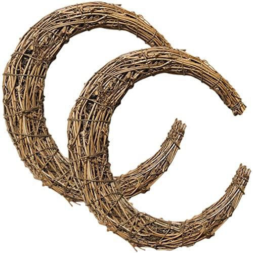 Veemoon 2pcs Moon Shaped Rattan Wreath Diy Craft Rings Handmade Vine Branch Wreath for Home Decor for Festival Making and Flower Arrangements