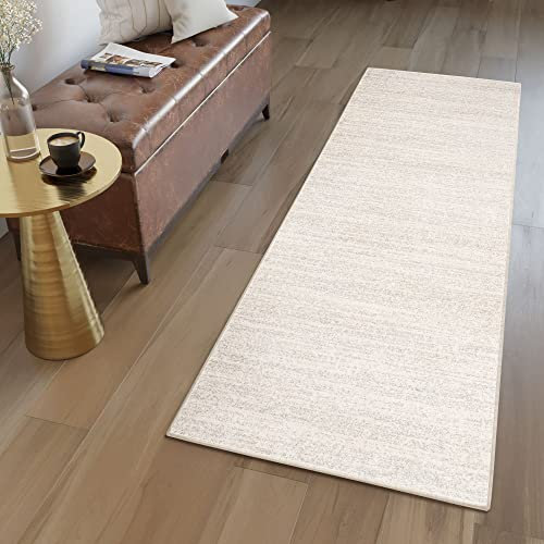 TAPISO Sari Teppich Läufer Flur Creme Kurzflor Modern Verwischt Muster Meterware Wohnzimmer Schlafzimmer Küchenläufer Eingang ÖKOTEX 100 x 370 cm