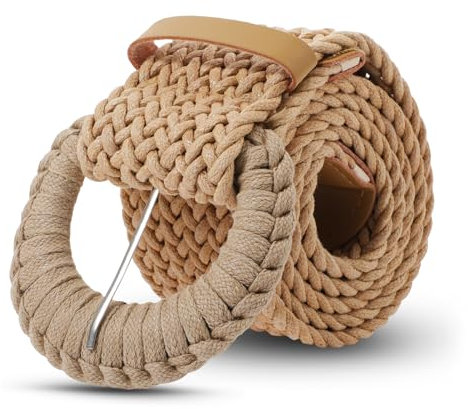 Andibro Stroh Gewebter Elastischer Gürtel für Frauen, breiter Taillengürtel für Kleider geflochtener breiter Rattangürtel mit halbrunder Schnalle Sommer Boho Waist Dress Band Geflochtene Gürtel