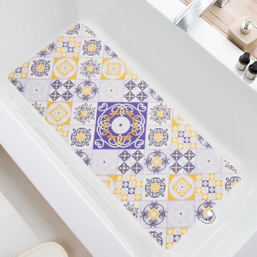 Tappetino per vasca da bagno antiscivolo, 100 x 40 cm, in PVC luffa, morbido, sicuro, massaggiante, lungo, antiscivolo, per vasca da bagno con fori di scarico, ad asciugatura rapida (viola)