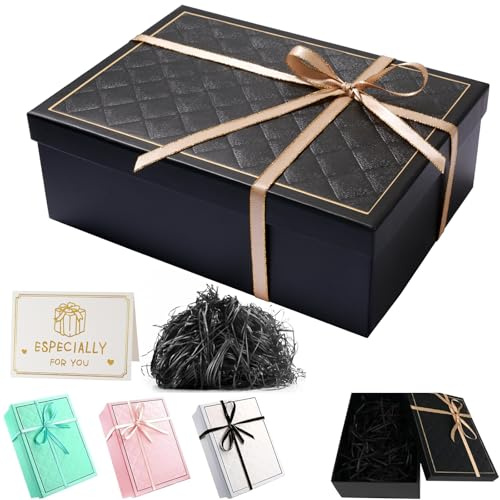 TAIXING 2025 Neu Geschenkbox Mit Deckel, 25 x 18 x 8,5 cm, Mit Schleifen, Raffia, Grußkarten, Set für Hochzeit, Geburtstag, Valentinstag, Weihnachten