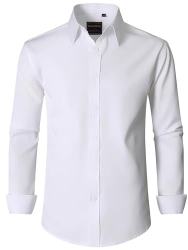 Simmashah Men's Dress Shirts Stretch Wrinkle Free Formal Long Sleeve Shirts Business Casual Button Down Shirt 2-02 White 3XL