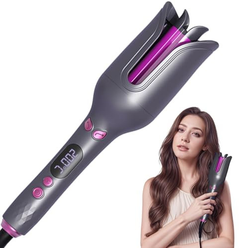 Sadodo Automatic Spin Hair Curler,32MM Curling Tong,Curling Iron Hair Crimper Waver Styling Tool,Negative ions Ceramic Barrel,LCD Display 7 Adjustable Temperature Anti-Scald,Dark Grey&Purple