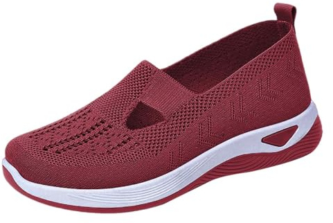 Ortopediska tofflor för kvinnor, slip-on-promenadskor, ortopediska skor, kvinnor, bekväma och lätta, sandaler, andningsbara och halkfria spadar, sneakers, mesh, sport, vandring, 06 vin, 43 EU
