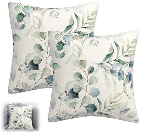 2 fundas de almohada de 40 x 40 cm, fundas de cojín de algodón para exteriores, decoración, fundas de cojín de hojas, modernas, fundas de cojín para sofá, decoración para exteriores, jardín, verano