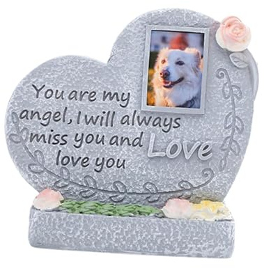 mophrati Monument commémoratif pour Animaux de Compagnie, stèle funéraire en résine pour Chat, à Poser sur Un Porche extérieur, Gris, Coeur d'ange