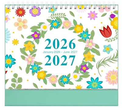 Calendrier de bureau 2026-2027, planificateur mensuel à spirales, 18 mois, décoration de bureau pour la maison, le travail, l'étude, l'école, la chambre, la crèche, Noël, les vacances, les voyages