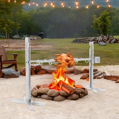 GIDRLL Barbacoa de acero inoxidable con motor, altura ajustable, pincho giratorio de 360 grados, parrilla eléctrica para pollo/cordero/cerdo, ideal para camping, jardín y fiestas, capacidad de carga