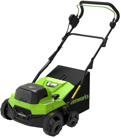 Greenworks Scarificatore Arieggiatore Prato 48V (24V x2) Brushless 2-in-1, Larghezza 38 cm, 5 Livelli Altezza, Sacco 45L, Manico Pieghevole, Utensile Giardino a Batteria, Solo Corpo GD2X24SC38II