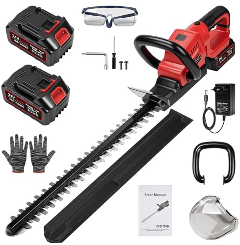 Risegun Tijeras Cortasetos de Batería, Cortasetos Eléctrico 850 W, Hoja SK5 de 56 cm, Mango Giratorio 90° y Diseño Ergonómico con baterías de 2 x 3,0 Ah para Setos, Ramas, Arbustos, Ramitas