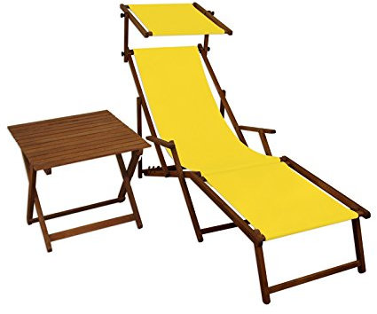 Erst-Holz Sonnenliege gelb Liegestuhl Fußteil Sonnendach Tisch Gartenliege Deckchair Strandstuhl 10-302 F S T