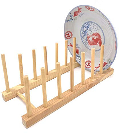 NC Bambu trä diskställ torkställ trä kök dräneringsställ för disk tallrik skål kopp förvaringshållare stativ köksskåp organiserare för disk/tallrik/skål/kopp/grytlock/bok