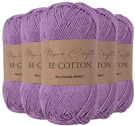 Utopia Crafts Re-Cotton Knitting Yarn, 5X 100g (Viola Purple)