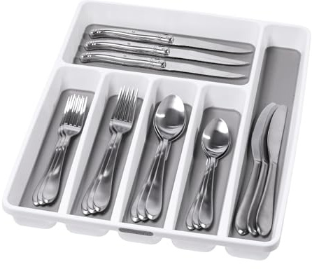 madesmart Classic 6 Compartment Silverware Organizer, White