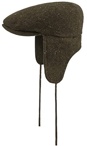 Stetson Virgin Wool Flatcap mit Ohrenklappen Schirmmütze Schiebermütze Wollcap Ohrenschutz Herren - Made in The EU Schirm, Futter, Lederband Herbst-Winter - 60 cm oliv