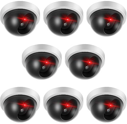 Kanayu 8 Pack Dummy Fake Camera CCTV Dome Fake Security with Flashing Red LED Light Wireless Surveillance Dummy CCTV for Outside Decoy Camera with Screws Tape for Indoor Outdoor Home (White)