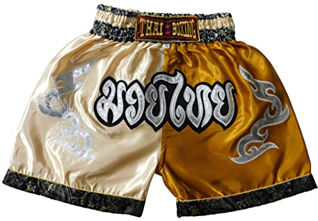 Beige Gold Sportliche Junior Short für Muay Thai Boxen - Ideale Kickboxen Hose für Jungen und Mädchen (Kinder)- Perfekt für Gym, Sport und Fitness (as3, Age, 4_Years, 6_Years, Regular)