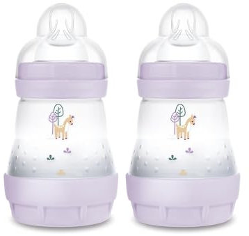 MAM Easy Start Anti-Colic Babyflasche im 2er-Set (160 ml), besonders gut akzeptierte Milchflasche, Baby Trinkflasche mit Bodenventil gegen Koliken & Sauger Größe 1, 0+ Monate, Reh