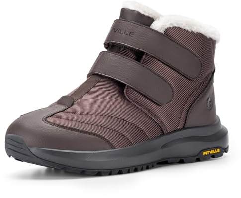 FitVille Mens Extra Wide Snow Winter Boots, Fur Lining Outdoor Boots Lightweight Waterproof Insulated Easy On&Off Copper Brown 9 UK X-Wide