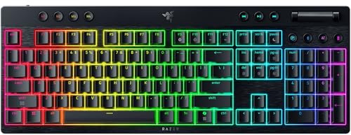 Razer BlackWidow V4 Low-profile HyperSpeed - Wireless Low-profile Mechanical Gaming Keyboard - HyperSpeed Wireless & BT - Multi Roller & 11 Control Buttons - Yellow Switches | QWERTY US Layout
