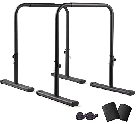 Adjustable Dip Bars for Home Gym Workout, Heavy Duty Dip Stands Strength Training Fitness Dip Station Calisthenics for Tricep Dips, L Sits (Black - Adjustable)