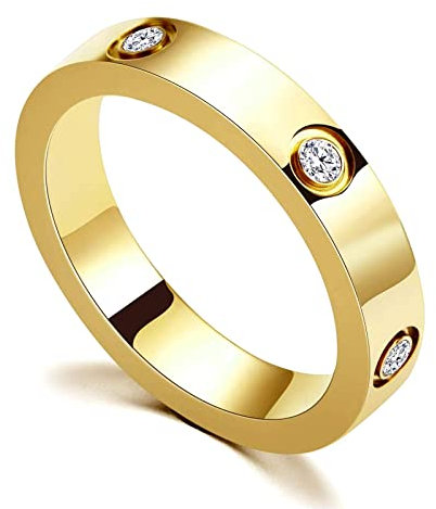 RIXERKOC Liebe Freundschaft Ring für Damen Cubic Zirkonia Edelstahl Versprechen Ring Hochzeit Band Schmuck Valentinstag Geburtstag Geschenke für Frauen Mädchen (7, Gold)