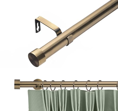 Lister Cartwright 28mm Antique Brass Adjustable Telescopic Extendable Metal Curtain Pole Set with Stopper Finial Voile Easy fit to Outdoor, Bedroom, Living Room (120-210 cm)