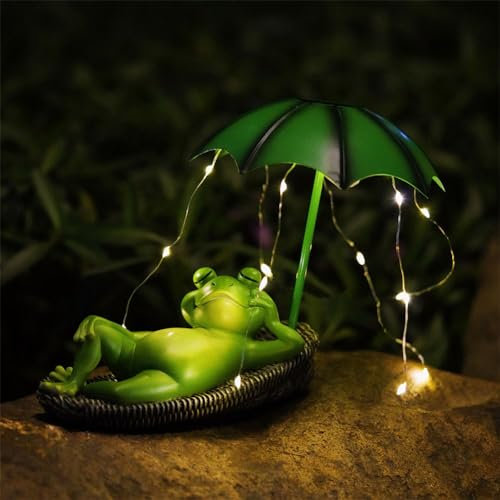 Umikk Frosch Figuren Draußen Deko Solar Garten Figuren Ornament mit Solar, Wasserdicht Lustige Frosch Gartendeko mit Regenschirmlicht, Outdoor Frosch Statue Garten Solarleuchte, Geschenke