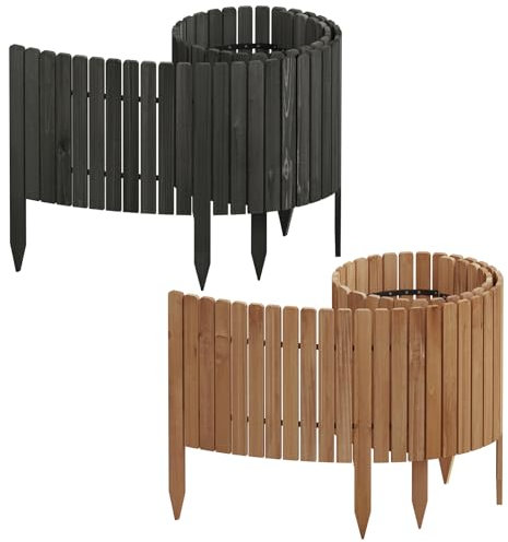 WOLTU Rollborder, Flexibler Holzzaun, Beeteinfassung Beetumrandung Rasenkante Gartenzaun Holz, Deko für Garten Blumenbeet, 203x20 cm, Anthrazit